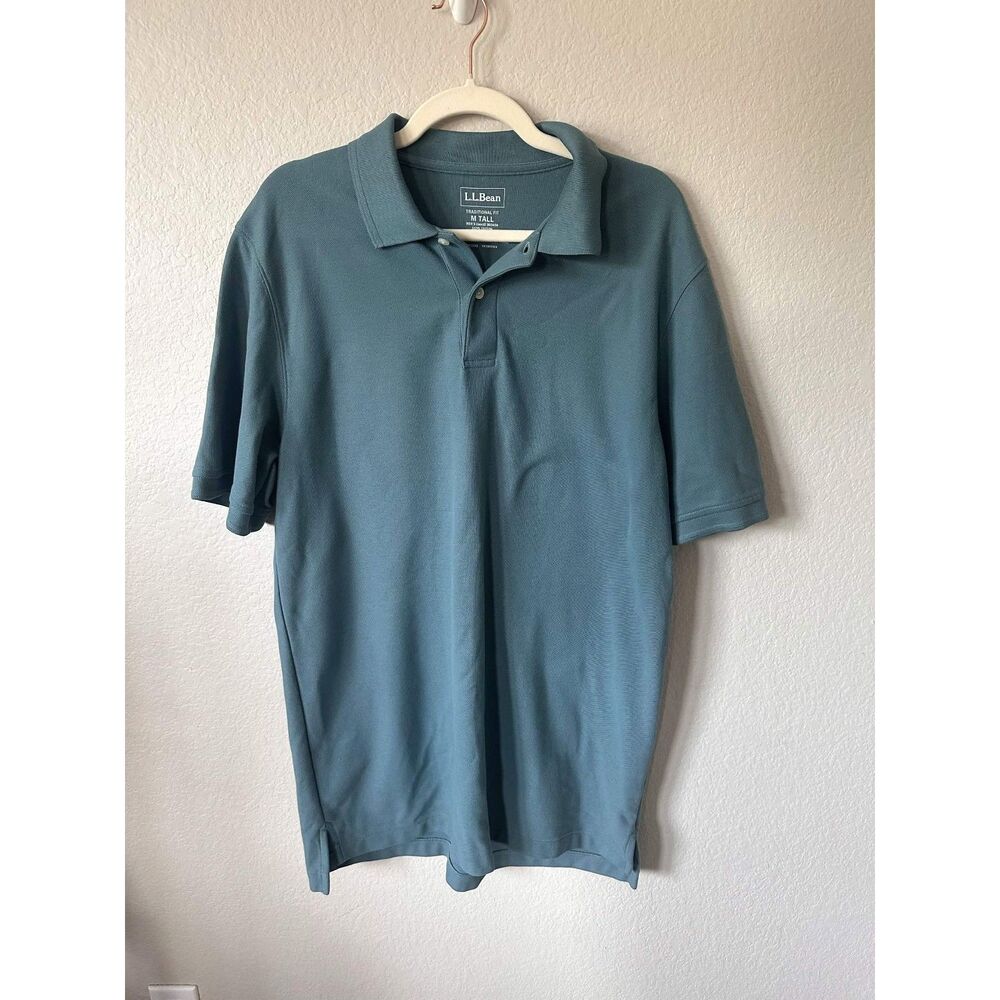 LL Bean Mens Polo Shirt M Tall Teal Blue Cotton Traditional Fit Short Sleeve